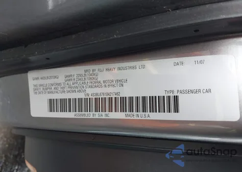 2008 Subaru Legacy 2.5Gt Limited from USA, damaged, VIN 4S3BL676184217462